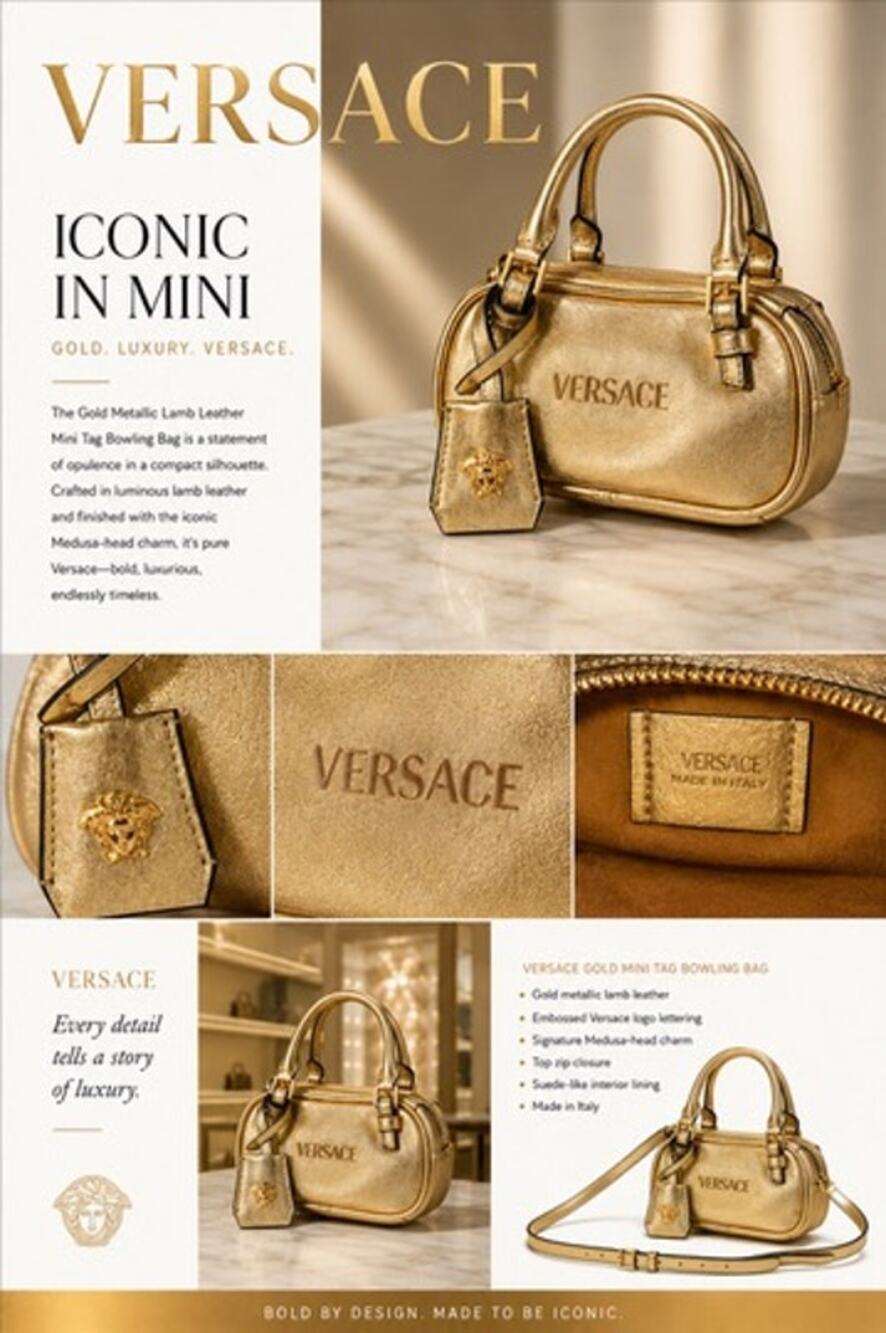 Versace Mini Tag Bowling Metallic Leather Shoulder Bag*Still wrapped! NEW $1550